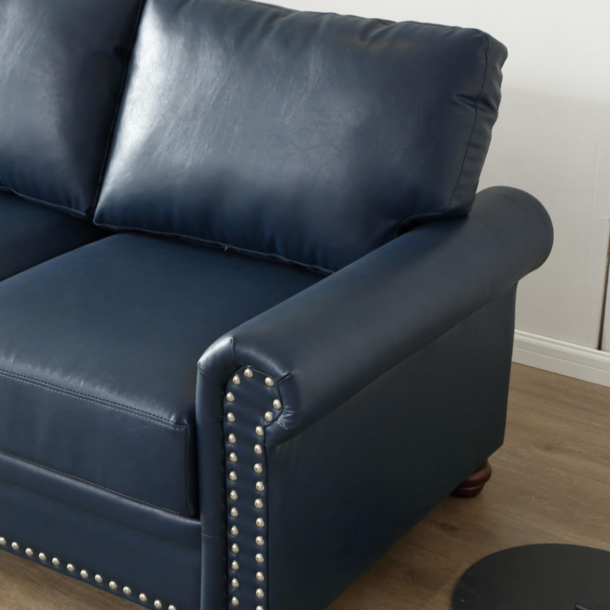 KEIKI 59.45" Chesterfield Sofa, Retro Style Upholstered Faux Leather PU Couch with Storage Space, Rolled Arm, Nailhead for Living Room Bedroom Office Apartment, Navy Blue KEIKI