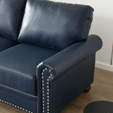 KEIKI 59.45" Chesterfield Sofa, Retro Style Upholstered Faux Leather PU Couch with Storage Space, Rolled Arm, Nailhead for Living Room Bedroom Office Apartment, Navy Blue KEIKI