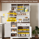 Hasuit 71.6" Tall Kitchen Pantry Storage Cabinet, Modern Kitchen Hutch Cabinet with Doors and Shelves, Freestanding Food Pantry with Large Storage Drawer for Dining Room, Living Room, White Hasuit