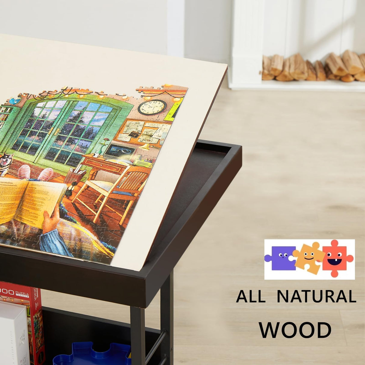 URFORESTIC 1500 Piece Jigsaw Puzzle Table with Legs,Rolling Jigsaw Puzzle Desk,35” X 25.2” Wooden Jigsaw Puzzle Board with Protective Cover for Adults(Dark Brown) URFORESTIC