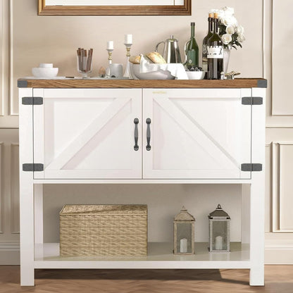 4ever2buy Farmhouse Coffee Bar Cabinet with Storage, Small Coffee Bar with 2 Doors & Shelf, White Coffee Bar Table, White Entryway Sofa Console Table for Living Room