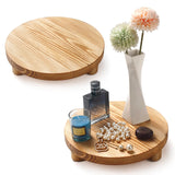 DEAMACE Wood Riser for Decor, 2 Pack Wood Pedestal Stand for Display, Round Wooden Tray for Kitchen Counter, Wooden Pedestal Stand for Plant Pot Indoor DEAMACE