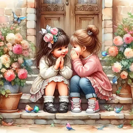 Girl Paint by Numbers Kit for Adults,Cute Bestie and Flower Unframed Watercolor Painting by Number Kits on Canvas for Beginners ,DIY Digital Oil Paint by Number Kits for Home Wall Decor 16X16 Inch. MBNTJHT