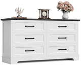 Furmax Farmhouse Dresser for Bedroom, 6 Drawers Dresser, Wood Chest of Drawers, 52" Wide Storage Dressers Organizer for Bedroom, Living Room, White and Black Furmax