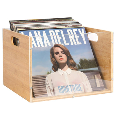 Record Album Storage Crate, Bamboo & Acrylic Vinyl Record Crate, Multifunctional Visible Record Holder Crate with Handle, Great for Storing Vinyl Record LP's/Albums Hanging Letter Size Folders Toy