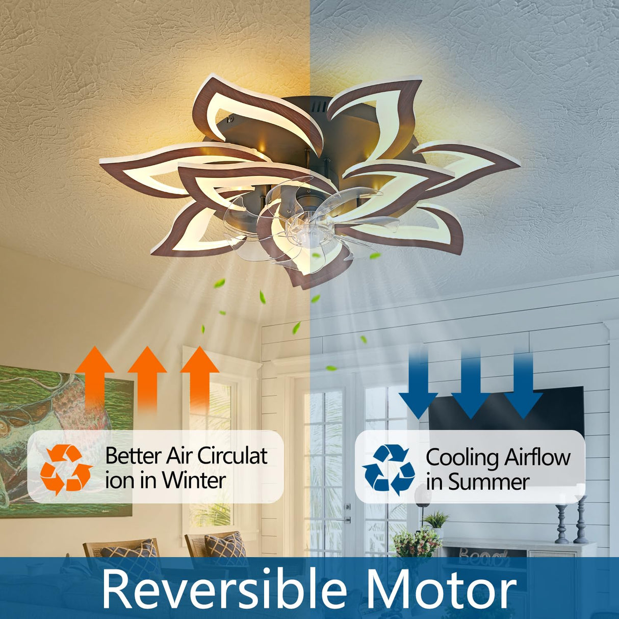 Dalouguan Modern Ceiling Fan with Lights Remote Control, 32" Wood Ceiling Fan with Light, 6 Speeds 3 Light Color Low Profile Flush Mount Ceiling Fan for Kitchen Bedroom Dalouguan