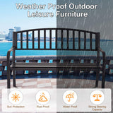 Giantex Outdoor Bench, 50” Patio Garden Bench with Steel Frame, Slat Design, 500 Lbs Weight Capacity, Patio Seating Bench for Porch, Backyard, Poolside, Outside Decor Furniture, Park Loveseat, Black Giantex