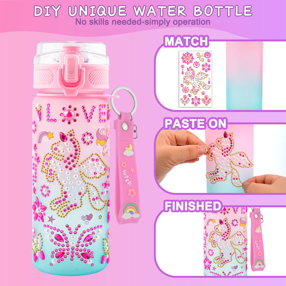 TOUPONS Decorate Your Own Water Bottle Kits Gifts for Girls Ages 4-6-8, DIY Mermaid Unicorn Water Bottle, Fun Kids Arts & Crafts Sticker Toys - 4 5 6 7 8 Year Old Girls Birthday Easter Gifts, 2-Pack TOUPONS