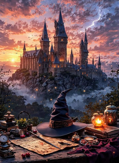 Paint by Numbers for Adults and Kids Beginner, Magic Castle Painting by Number Kits On Canvas, Number Artist Paint by Number Kit DIY Oil Painting Acrylic Paints, Home Wall Decor Gift 12X16in Fairyland JinWenn