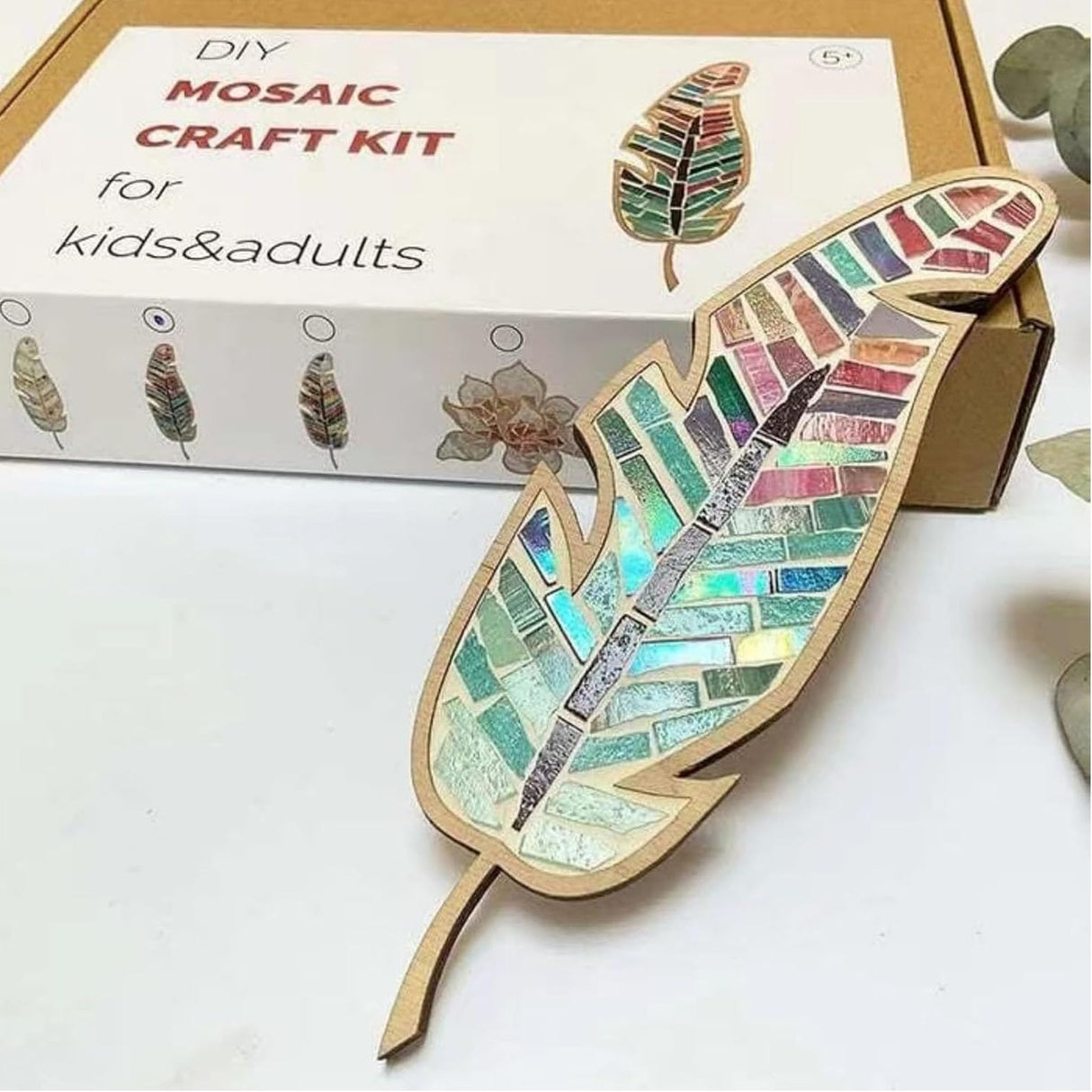 Smowfes Mixed Colour Leaf Mosaic Kit, Creative DIY Colourful Home Decoration Tiles for Crafts, Mosaic Kits for Adults Glass Pieces Kit Mosaic Making Supplies Puzzle Smowfes