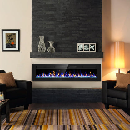 72 inch Electric Fireplace Inserts and Wall Mounted with Remote Control & Touch Screen 1500W Fireplace Heater with Timer