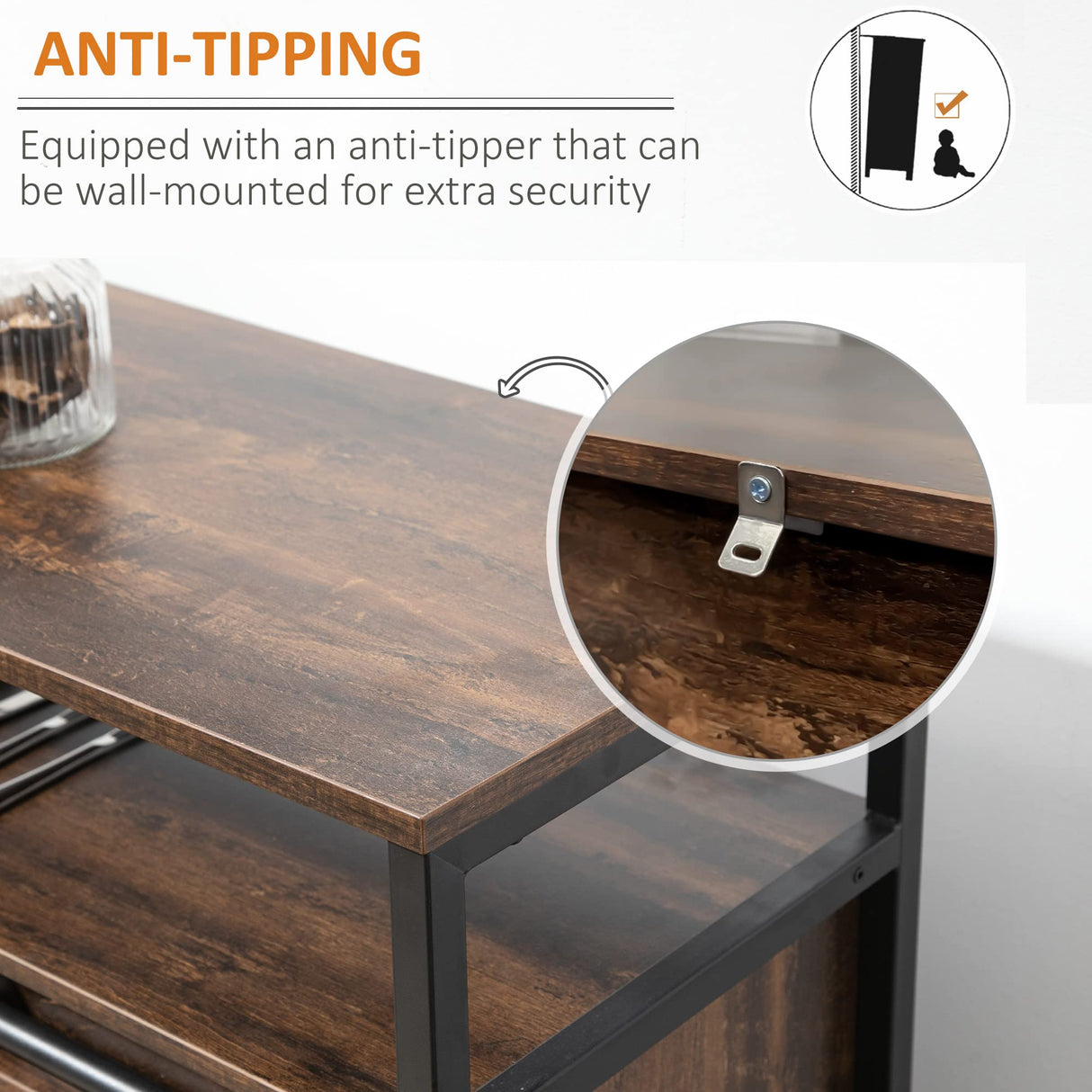 HOMCOM Industrial Sideboard Buffet Cabinet, Kitchen Cabinet with Sliding Barn Doors, Coffee Bar Cabinet with Stemware Racks, Drawer and Adjustable Shelves, Rustic Brown HOMCOM