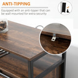 HOMCOM Industrial Sideboard Buffet Cabinet, Kitchen Cabinet with Sliding Barn Doors, Coffee Bar Cabinet with Stemware Racks, Drawer and Adjustable Shelves, Rustic Brown HOMCOM