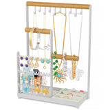 Jewelry Holder Organizer Stand, Jewelry Display Rack with 36 Holes Earring Holder, 10 Hooks Necklace Organizer, Velvet Ring Holder Dish, Birthday Gifts Ideas for Mom Women Room Decor coobest