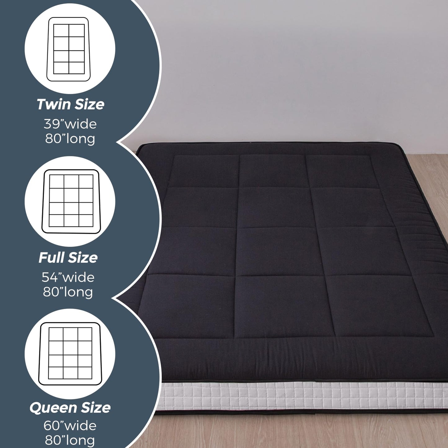 MAXYOYO 6" Extra Thick Floor Futon Mattress, Foldable Mattress Tatami Pad Floor Mattress for Adults Floor Bed Roll Up Mattress Guest Mattress, Black, Twin