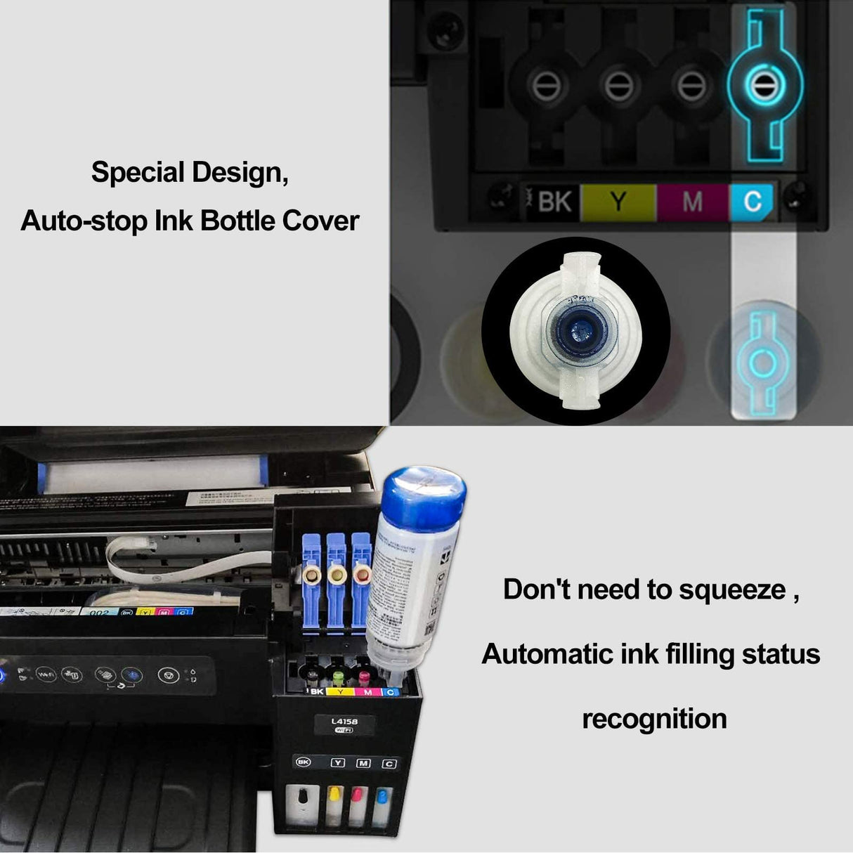 Seogol Compatible Epson 502 T502 Refill Ink Bottles Replacement for Ecotank ET-2750 ET-3750 ET-4750 ET-2760 ET-3760 ET-4760 ET-2700 ET-3700 ET-3710 ET-15000 ST-2000 ST-3000 ST-4000 - 4 Pack seogol