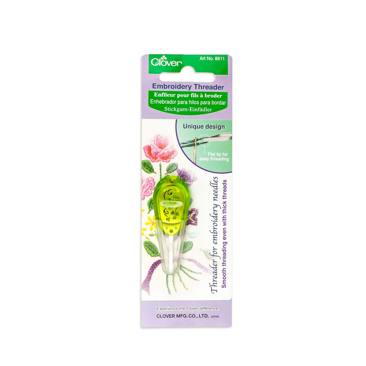 Clover 8611 Needle Threader for Embroidery Needles-Apple Green Clover