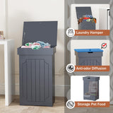 Function Home Trash Can Cabinet, 13 Gallon Kitchen Garbage Can, Wooden Recycling Trash Bin, Freestanding Dog Proof Trash Can, Farmhouse Trash Cabinet with Lid for Home Kitchen Bedroom, Grey Function Home