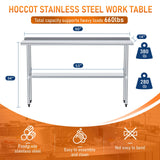 HOCCOT Stainless Steel Table for Prep & Work 14" X 60" inches with Adjustable Shelf and Backsplash, Commercial Workstations, Utility Table in Kitchen Garage Laundry Room Outdoor BBQ HOCCOT