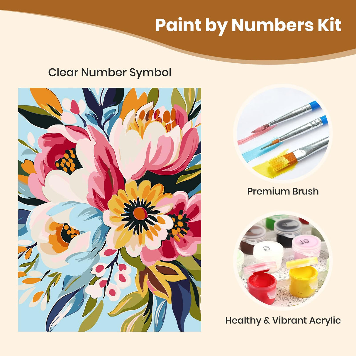QENSPE DIY Flowers Arcylic Paint by Number,Painting Kits for Adults,Canvas Painting Tool Set for Beginners,Home Wall Decor 12x16 Inch QENSPE