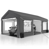 GARTOO Upgrade 12' x 20' Heavy Duty Carport - Extra Large Outdoor Shelter with Roll-up Ventilated Windows & Side Doors, Portable Garage for Car Truck Auto Motorcycle Boat Outdoor Events Party, Gray GARTOO