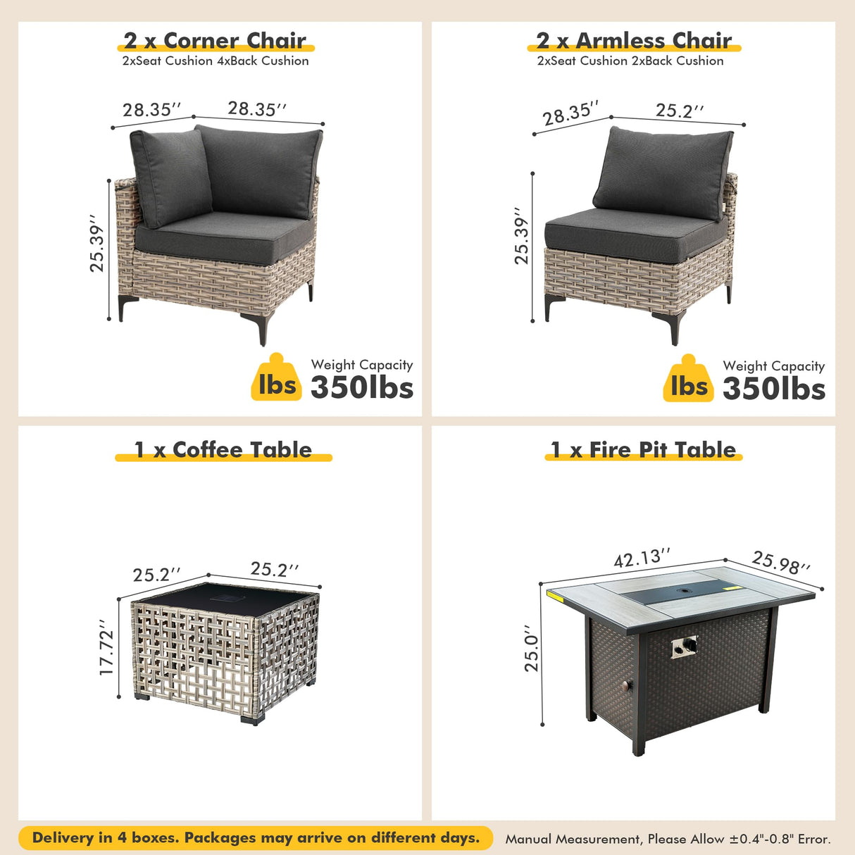 Outdoor Sectional Patio Furniture Set with Fire Pit Table and Glowing Table,6 Pieces Wicker Conversation Sets L Shaped Couch Out Door Sofa Set Outside Furniture for Garden Deck Yard,Black POUUIN