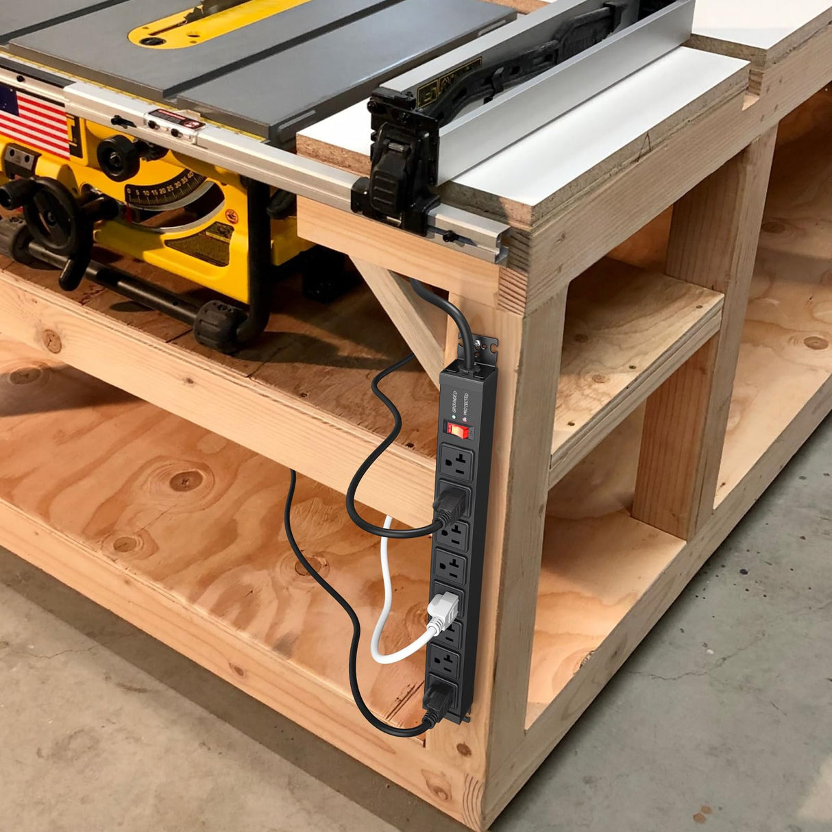 JUNNUJ 20 Amp Power Strip Surge Protector 4800J, Heavy Duty 8 Outlet Metal Multi Angle Mount, 20A Garage Power Strip Shop 6-20R T-Slot, 5-20P Plug 12 Gauge Extension Cord 6ft for Appliance JUNNUJ