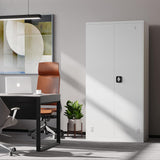 Metal Garage Storage Cabinet, 72" Tall Steel File Cabinet with 2 Lockable Doors and Adjustable Shelves, Utility Heavy Duty Tool Cabinet for Warehouse, Garages, Offices, Kitchens, Gyms, Milky White EazeHome