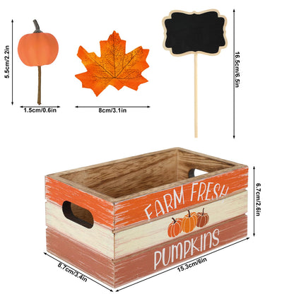 Whaline Fall Decorations for Home Indoor Fall Thanksgiving Table Decor Wooden Crate with Pumpkin Maple Leaf Wood Frame Small Blackboard Farmhouse Fall Kitchen Tiered Tray Decor Mantle Shelf D - WoodArtSupply