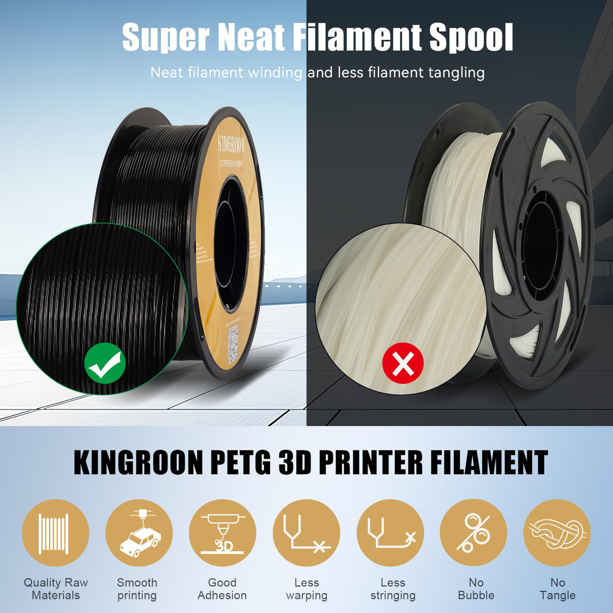 Kingroon High Speed PETG 3D Printer Filament 1.75mm, 3D Printer Rapid Filament for 30-600mm/s Hyper Printing Filament, Dimensional Accuracy +/- 0.03 mm, 10 kg Plastic Spool (22lbs（Mixed Colors） POJECITY