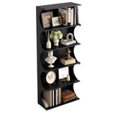 LITTLE TREE 5-Tier Bookcase, 70.8" Tall Open Bookshelf with Unique Curved-Edge Design, Modern Display & Storage Rack, Floor Standing Shelves for Home Office, Living Room, Bedroom, Studies, Black LITTLE TREE