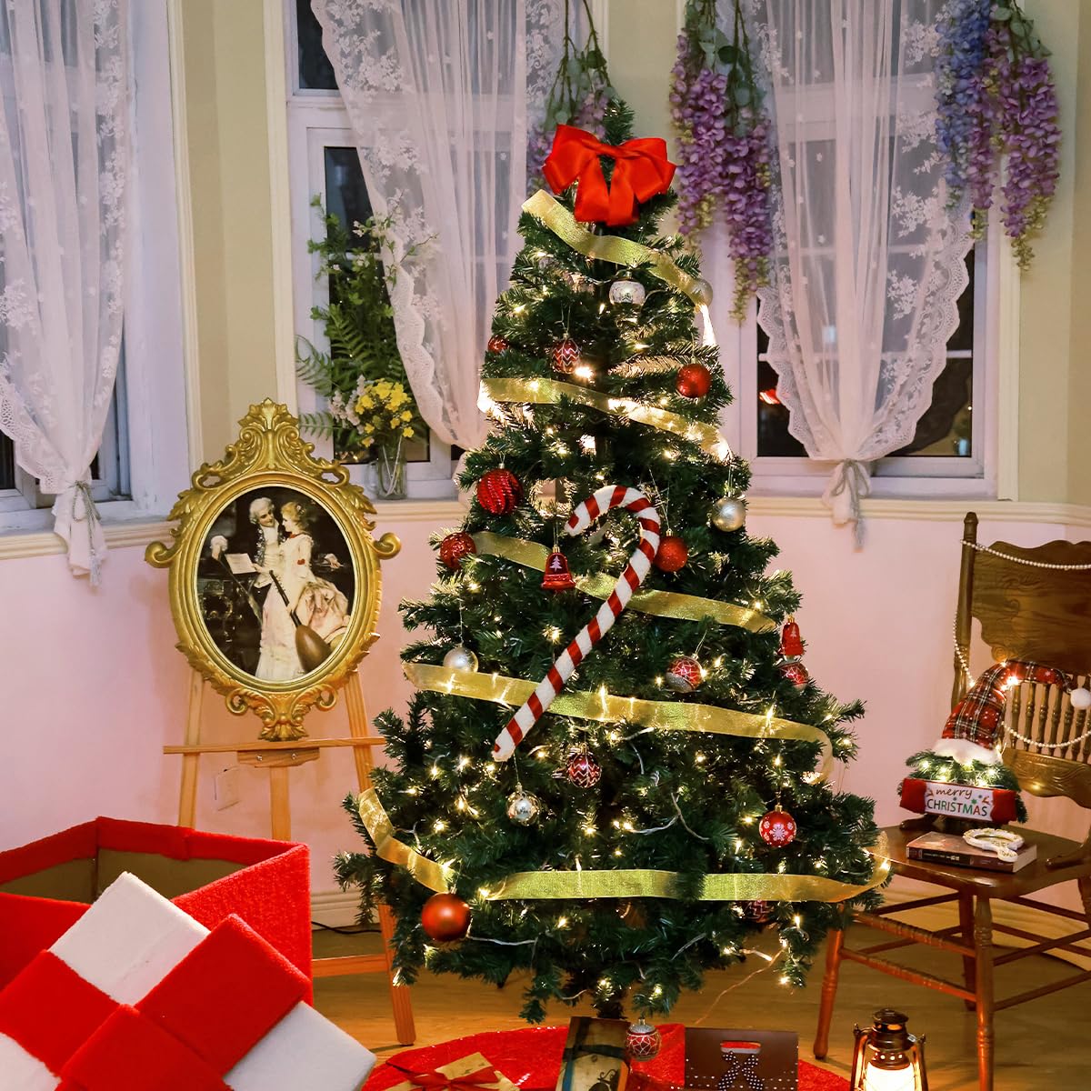 6ft Artificial Christmas Tree, Arbol de Navidad with 1000 Branch Tips, Fake Christmas Tree, Premium Spruce Xmas Tree with Fold-Able Metal Base Stand CRSTAFU