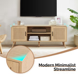 Modern TV Stand for 65 Inch TV, Entertainment Center with 2 Storage Cabinets and Adjustable Shelf, Solid Wood Feet, 4 Cord Holes, Groove Wave Media TV Console Table for Living Room Bedroom (Natural) Generic