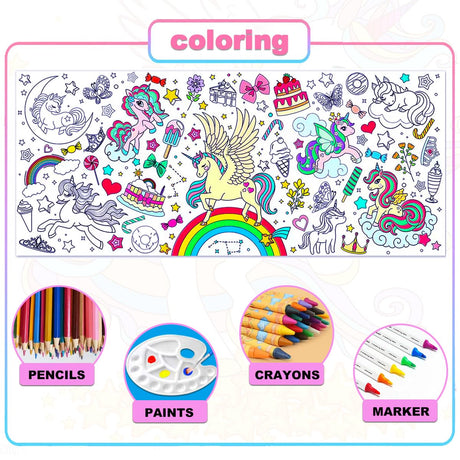 JUNQIU Unicorn Coloring Table Cloth for Kids, 72 * 31Inch Giant Coloring Poster for Unicorn Birthday Decorations/Party Games/Birthday Activities/Crafts/Coloring Paper Roll JUNQIU US