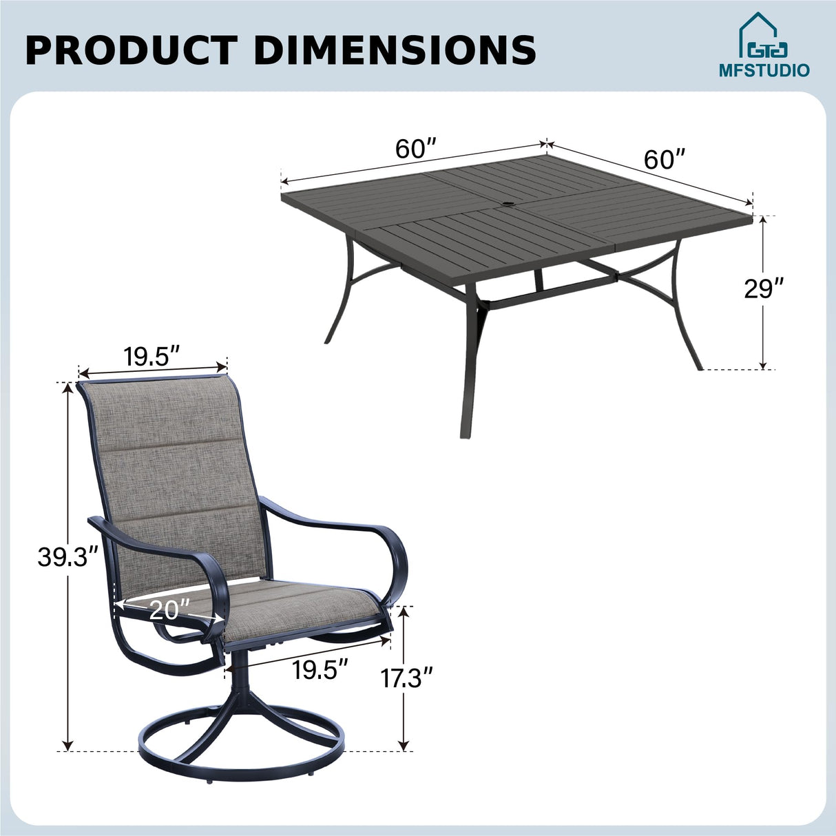 MFSTUDIO Patio Table and Chairs Set, Patio Dining Set for 8 with Umbrella Hole, 9 Piece Outdoor Patio Furniture Set for Deck/Backyard/Poolside/Garden MFSTUDIO