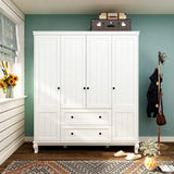 MOUMON Large 4-Door Wardrobe Closet with Doors and Shelves, Armoire Wardrobe Closet with Hanging Rod, Armoires and Wardrobes with 2 Drawers, Armoire for Bedroom White (63”W x 18.9”D x 71.3”H) MOUMON