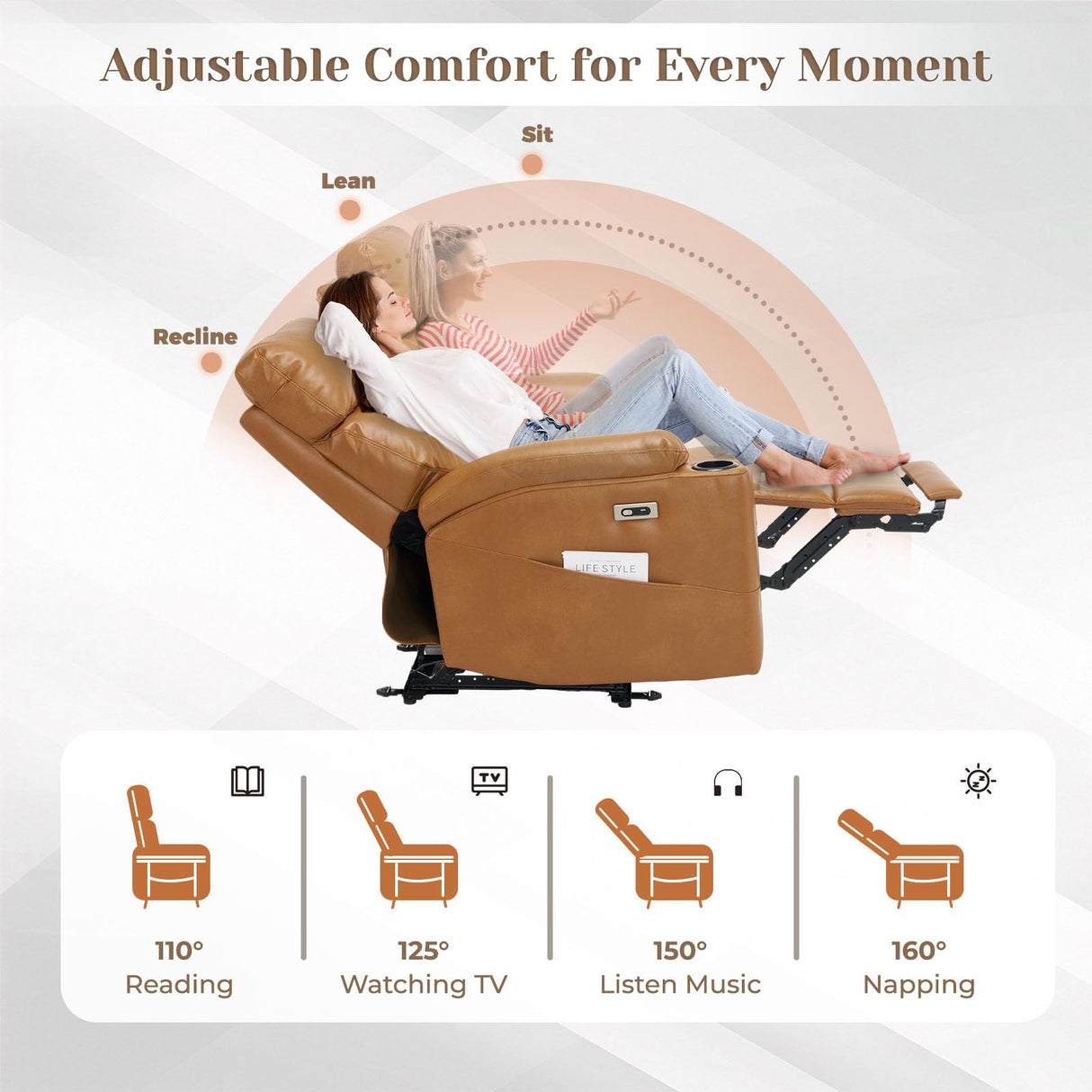 PALLOME Power Recliner Loveseat, Electric Reclining Sofa with USB & Type-C Ports, Wall Hugger Recliner with Extended Footrest, Loveseat Couch for Living Room, RV (Brown) PALLOME