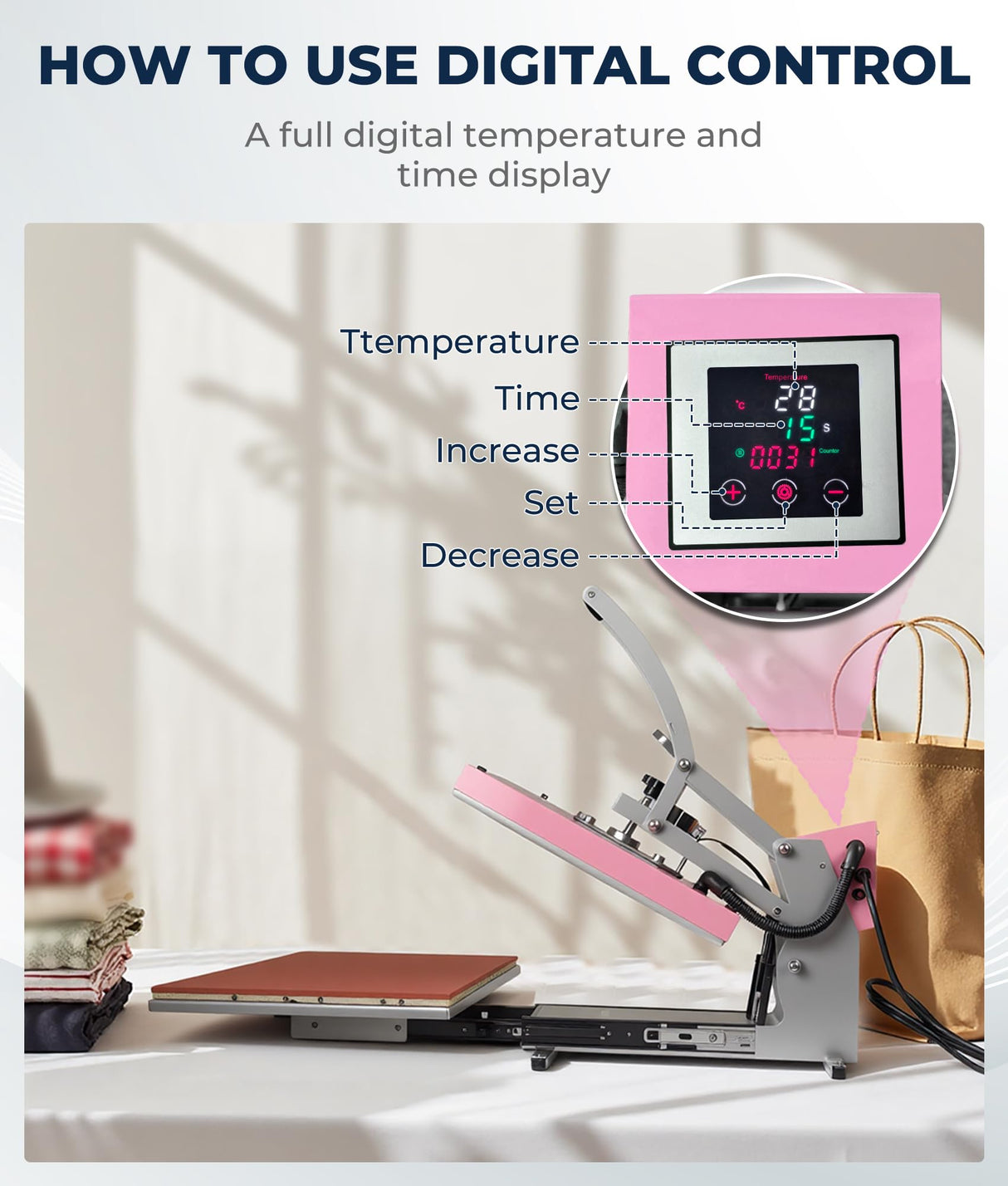 16x24 Heat Press Machine for T-Shirts, 2100W Slide Out Heat Press, 110V Fast Heating Shirt Printing Heat Transfer Machine with Auto Open Semi-Automatic Sublimation for Ceramics, Bags, Cushion (Pink) Drexo