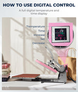 Gasgo 16"x24" Heat Press Machine - Auto Open Clamshell Sublimation Press, 1800W 110V for T-Shirts, Ceramics, Bags, Hats, Mugs & More w/Slide-Out Tray, Pink Gasgo