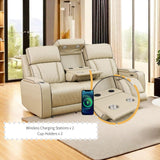 AYCP Furniture Power Recliner Set with LED Lights, Quilted Air Leather Reclining Set with USB Port/Storage/Cup Holder/Reader Light for House/Home Theater/Apt/Rv/Office (Beige, 3PC Full Set) AYCP Furniture