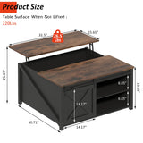 PUKAMI Lift Top Coffee Table with Storage, 31.5" Farmhouse Coffee Table for Living Room, Square Coffee Tables with Large Hidden Storage and Sliding Barn Doors, Black PUKAMI