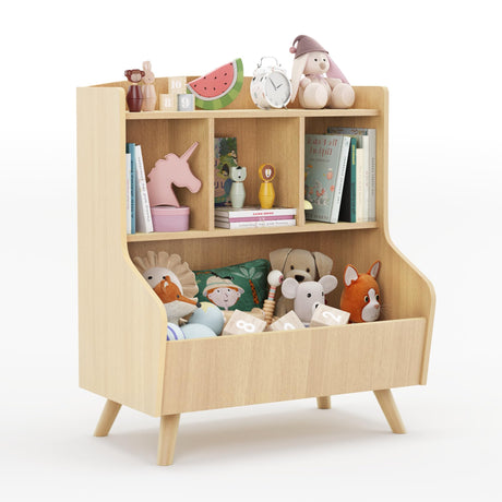 Curipeer Kids 3-Tier Wooden Bookshelf and Toy Storage Organizer in Natural Wood Curipeer