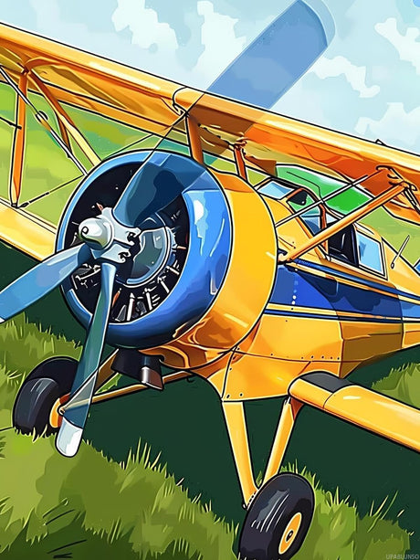 UPABLUNSO DIY Airplane Diamond Painting, Aircraft on The Lawn Paint by Numbers for Beginners, Full Round Diamond Art Kits for Room Decor Living Room Decor 12x16 inch UPABLUNSO