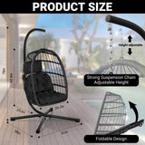 CHABATREE Egg Chair with Stand,Patio Rattan Wicker Hanging Swing Egg Chair Hammock Chair for Bedroom Porch Garden,Thickened Aluminum Alloy Steel Frame and UV Resistant Cushion,350LBS Capacity CHABATREE