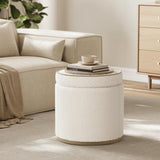 ONBRILL Round Ottoman with Storage, Ottoman Foot Rest, Boucle Small Ottoman, Foot Stool, Vanity Stool, Upholstered Sherpa Ottoman Support 250 lbs for Living Room, Bedroom, White ONBRILL