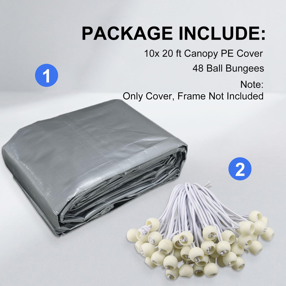 10' x 20' Canopy Replacement Cover for Carport, 220G Heavy Duty Replacement Top Cover for Car Garage, Waterproof & UV Protected Tarp with 48 Ball Bungees (Only Cover, Frame Not Included), Grey Buzleer