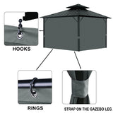 Gazebo Universal Replacement Privacy Curtain, 10'X12' Gazebo Curtains Outdoor Waterproof, 4-Panels Sidewall Curtains with Zipper for Patio, Garden and Backyard (Only Curtains, 10'x12', Grey) Tngan