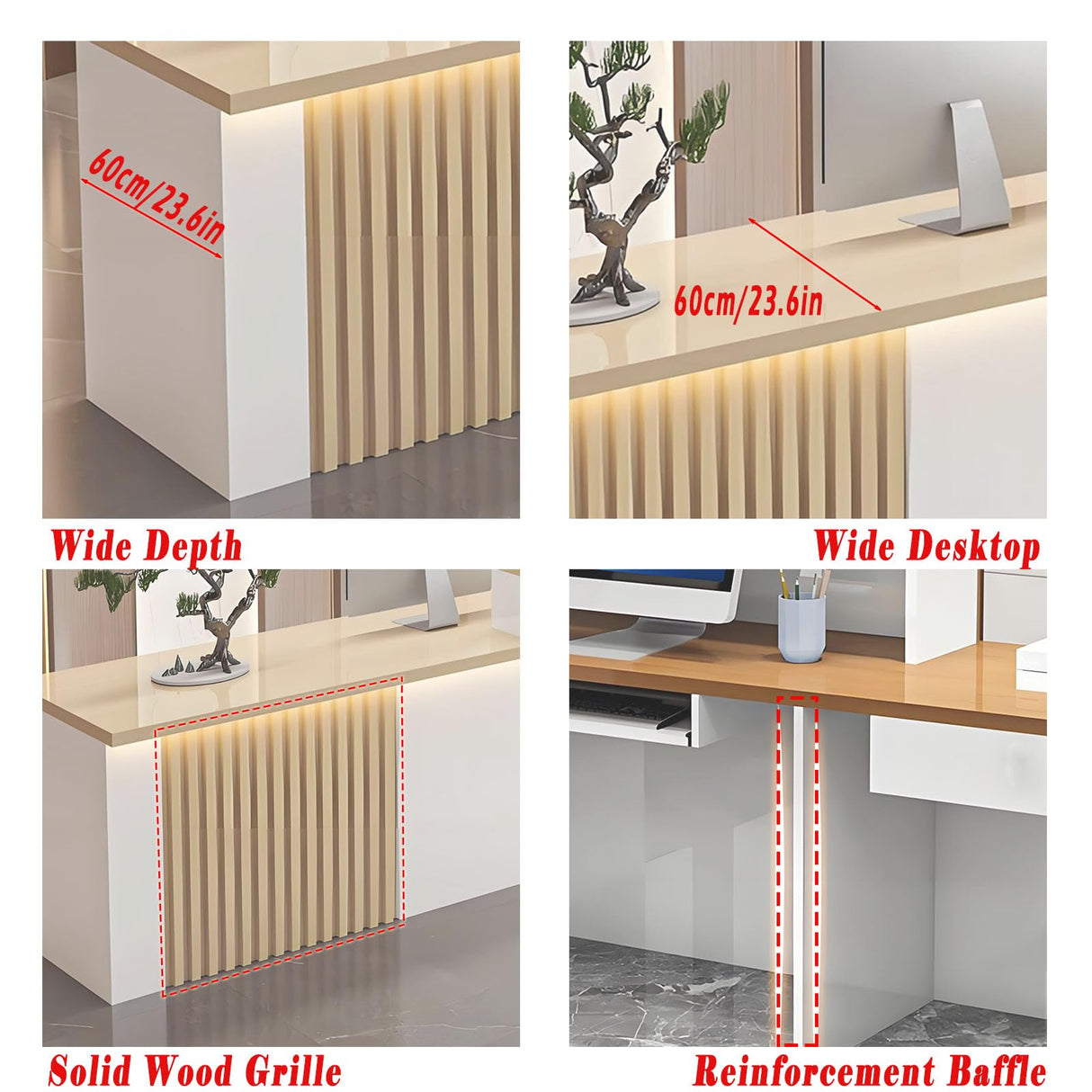 L Shaped Reception Desk,Modern Receptionist Desk with LED Lights & Lockable Drawer Retail Checkout Counter for Salon Reception Room Store Company Front Generic