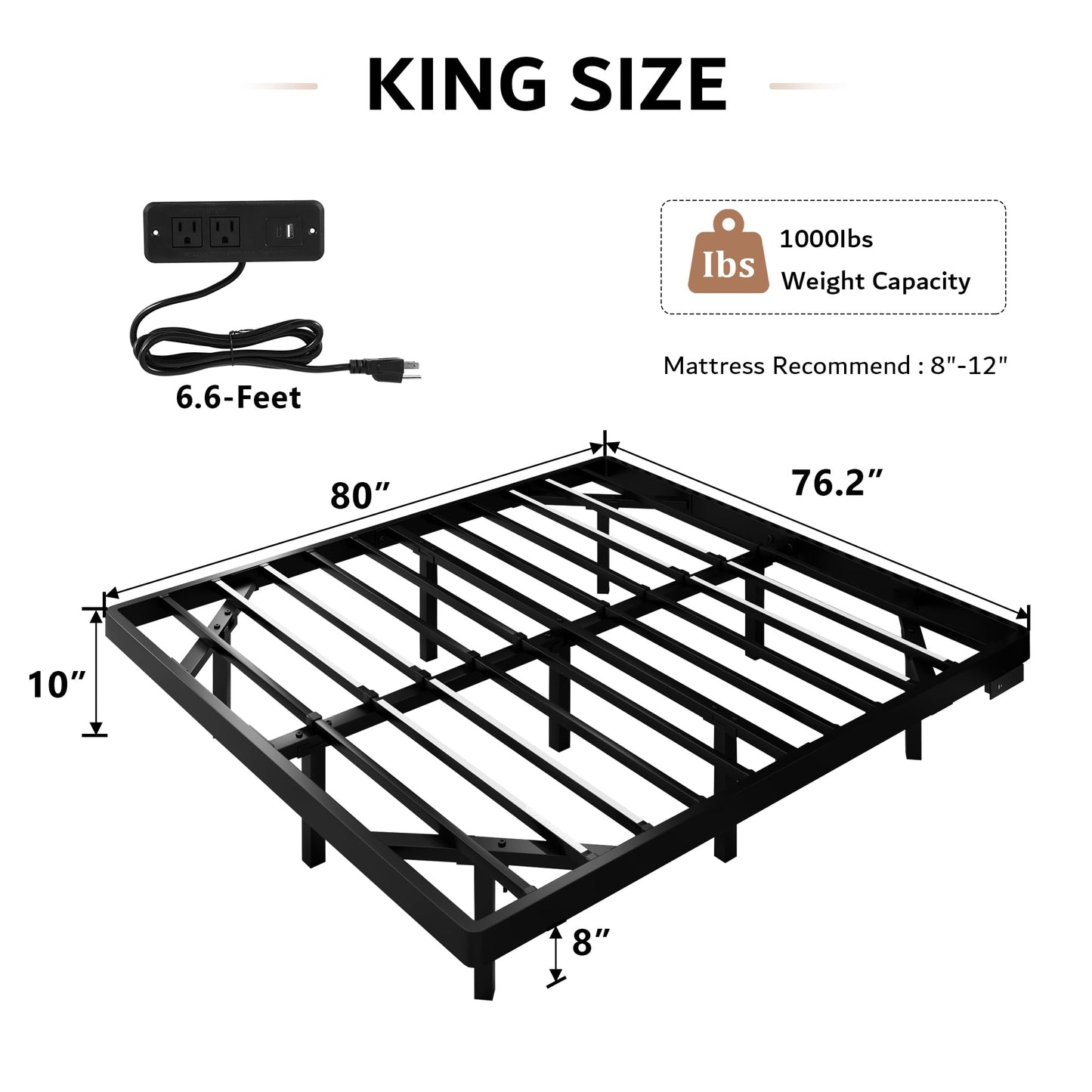 iPormis Modern King Size Floating Bed Frame with LED Lighting & Charging Station, Durable Metal Platform Design - WoodArtSupply