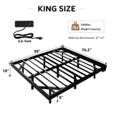 iPormis Modern King Size Floating Bed Frame with LED Lighting & Charging Station, Durable Metal Platform Design iPormis